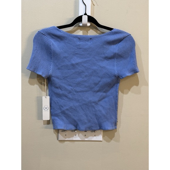 The Prairie By Racheal Ashwell  Babydoll Tee Textured Blue Boho‎ Size Large - Picture 3 of 12